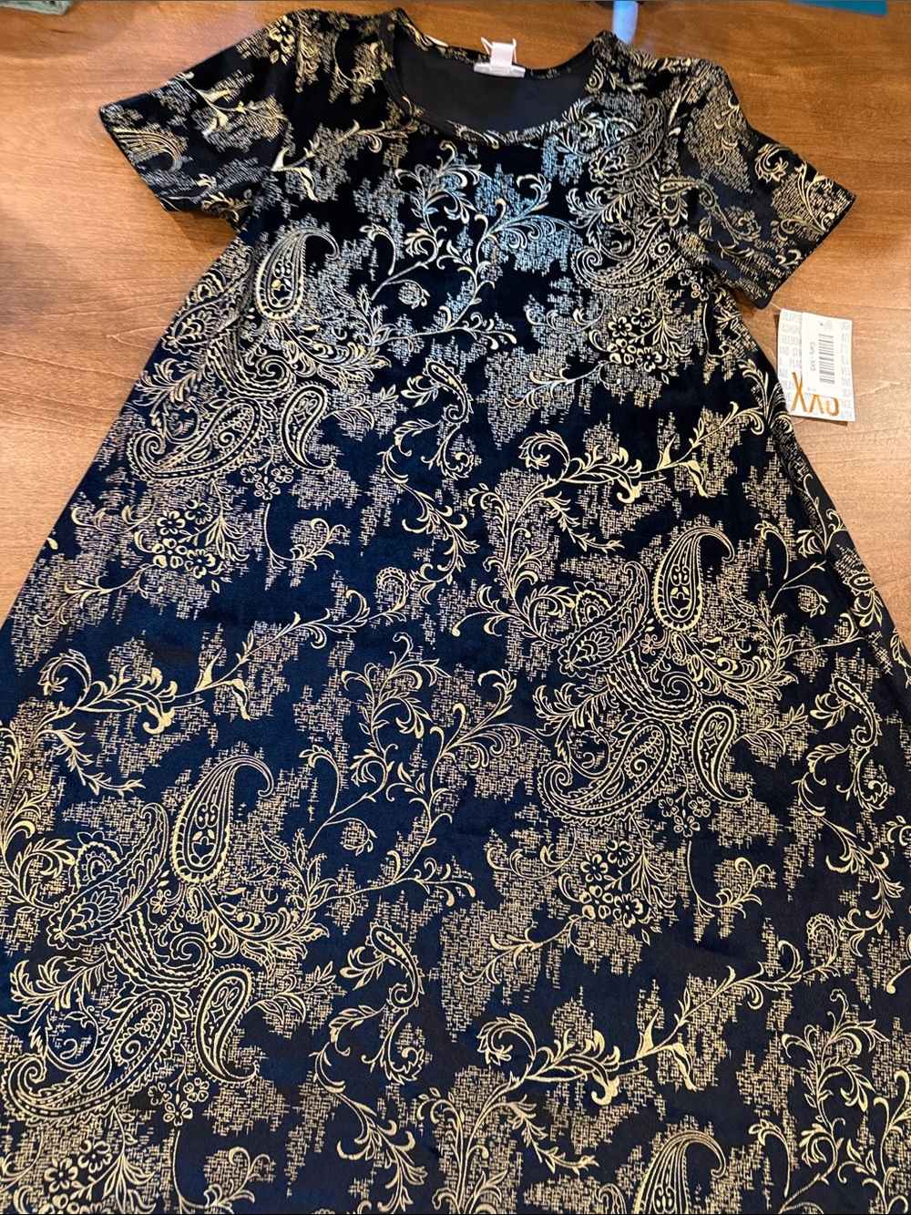 LuLaRoe Black Dress with Gold Paisley Print - High Low